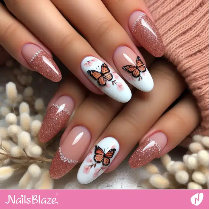 Peach Fuzz Shimmer Nails with Butterflies | Color of the Year 2024 - NB1829